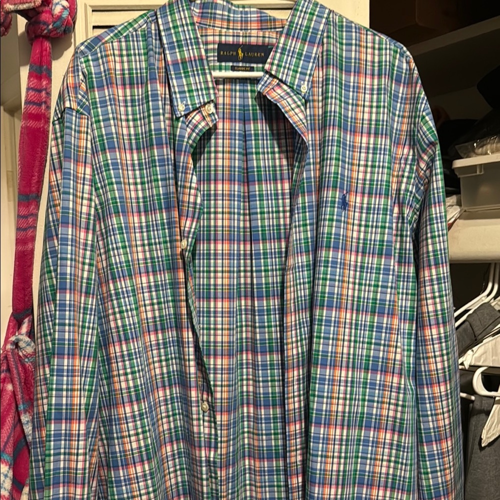 Ralph Lauren Men's Blue and Green Plaid Shirt